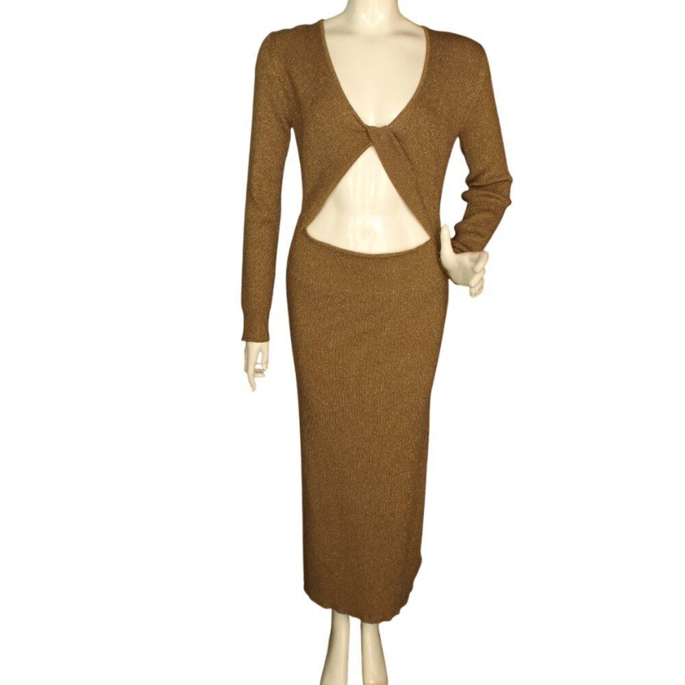 HOUSE OF HARLOW 1960 Maxi Dress, L, Knit, Open/Cut out/Twist front, Long sleeve